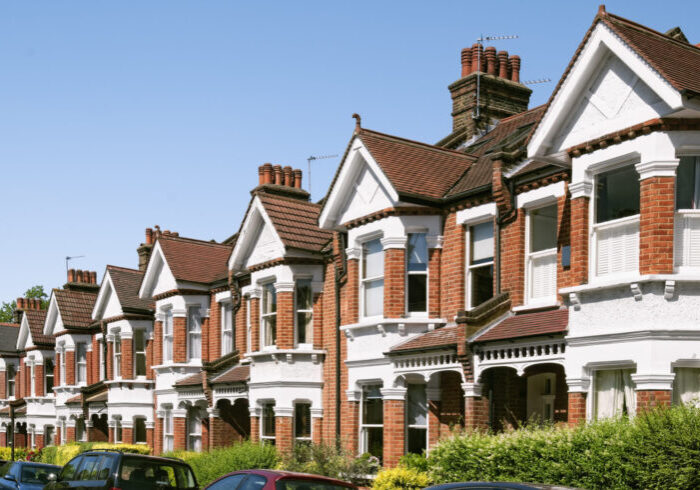 Row of typical english terraced houses at london.